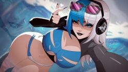 1girls breasts evil_rise7 female female_only headphones hi_res large_breasts light-skinned_female light_skin looking_at_viewer luna_snow luna_snow_(cool_summer) luna_snow_(marvel_rivals) marvel marvel_comics marvel_rivals swimsuit thick_thighs thighs white_background wide_hips