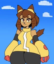 animated big_breasts big_tits bikini bikini_bottom bikini_top blush breast_expansion breasts brown_ears brown_hair cat_ears cleavage clothing_transformation furry gameoverse glitch_productions kit_(gameoverse) pale_ssnake sharp_teeth tail twitter_username whiskers