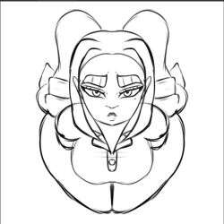 alexandria_(cross_samax) big_lips breasts dawnboii dawnboiiiii female huge_breasts pout shortstack thick_eyebrows thick_thighs twin_drills wide_hips