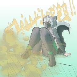 asshole blush fart fart_cloud fart_fetish farting female glasses green_eyes oc original_character pants_unzipped skunk skunk_ears skunk_girl skunk_tail toxixent