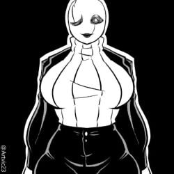 animated artvic23 big_breasts breasts breasts_bigger_than_head breasts_focus breasts_out deltarune fem_gaster female gaster huge_breasts looking_at_viewer monochrome tagme undertale undertale_(series) video