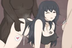 1girls 2boys ambiguous_penetration big_penis big_penis_adoration black_bra black_hair black_panties bra breasts chastity_cage chastity_device cuckold cuckolding cum cum_in_chastity cum_inside cum_on_face cum_on_hair cum_while_chaste dark-skinned_male dark_skin eyebrows_visible_through_hair flat_chastity_cage heart huge_breasts in_front_of_cuckold light-skinned_female light-skinned_male light_skin looking_at_cuckold mmf_threesome nipple_bulge one_eye_closed original panties penetration penis_size_difference queen_of_spades red_eye sex small_penis small_penis_humiliation spade_tattoo spoken_heart sports_bra tattoo threesome vwvvw watching_sex