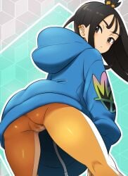 1girls ass ass_focus cameltoe expressionless female from_behind hips huge_pussy ib028 large_ass lida_(pokemon) looking_at_viewer looking_back plump_labia pokemon pokemon_legends:_z-a puffy_pussy pussy skin_tight thighs
