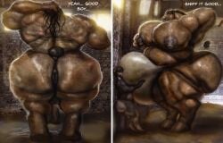 ass big_bulge big_butt big_muscles black_hair bodily_fluids body_hair bulge canid canine canis chest_hair clothed clothing comic domestic_dog duo equid equine genitals hair hairy hairy_body hi_res hohohonse horse huge_bulge huge_butt huge_muscles hyper hyper_bulge hyper_muscles jockstrap jockstrap_only male mammal muscles muscular nipples pecs penis size_difference sniffing stained sweat texts topless underwear underwear_only
