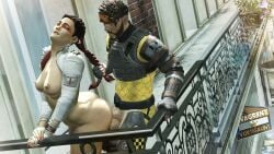 1boy 1boy1girl 1girls 3d anal anal_sex apex_legends arched_back ass balcony biting_lip braided_hair breasts dyed_hair from_behind garry's_mod genitals goggles loba_(apex_legends) makeup mirage_(apex_legends) nipples nude outside partially_clothed penis pleasure_face pulling_hair raised_eyebrows sex standing standing_sex straight vagrantvortigaunt video_games