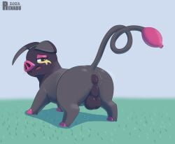 absurd_res anus ass backsack balls blush blush_lines domestic_pig embarrassed feral generation_9_pokemon genitals hi_res male mammal nintendo oinkologne perineum pokemon pokemon_(species) puffy_anus quadruped rear_view renabu solo suid suine sus_(pig)