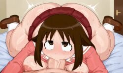 1girls aged_up ai_assisted ai_generated azumanga_daiou big_ass big_breasts blowjob breasts breasts_out clothed female oral oral_sex osaka_ayumu_kasuga rolling_eyes skirt sloppy_blowjob sweat sweaty voluptuous_female