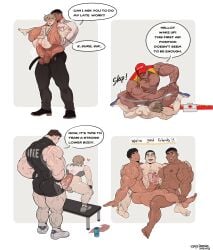 2boys 3boys abs bara big_dom_small_sub big_penis carrying carrying_partner colleague dilf english english_text erect_penis erection frottage gay gay_anal gay_domination gay_sex height_difference huge_cock jerking jerkingoff job large_penis legs legs_apart lifeguard male male/male male_only masturbation muscular muscular_male mutual_masturbation office pecs shirt size_difference spread_legs stand_and_carry_position standing standing_sex ten_g89 text text_bubble thick_penis threesome veiny_penis work yaoi
