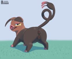 absurd_res anus ass blush blush_lines domestic_pig embarrassed female feral generation_9_pokemon genitals hi_res mammal nintendo oinkologne pokemon pokemon_(species) puffy_anus quadruped rear_view renabu solo suid suine sus_(pig) vulva