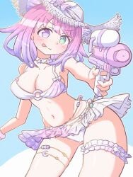 bikini breasts curvy frills himemori_luna holding_toy holding_water_gun hololive large_breasts licking_lips shooting swimsuit thick_thighs thigh_strap virtual_youtuber voluptuous water_gun wide_hips
