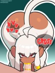 absurd_res adnyc anthro anthro_penetrated ass big_ass big_butt brown_body brown_skin dark-skinned_female dark_body dark_skin disembodied_penis duo fellatio female female_anthro female_on_human fur genitals hair haplorhine hi_res human human_on_anthro human_penetrating human_penetrating_anthro interracial interracial_sex interspecies light-skinned_male light_skin lipstick lipstick_mark lipstick_on_penis looking_at_viewer makeup male male/female male_on_anthro mammal monkey monkey_girl onomatope onomatopeia onomatopoeia oral penetration penile penis primate red_eyes sex tail text text_box text_bubble text_focus thick_thighs thought thought_bubble thought_bubbles thoughts white_body white_fur white_hair wide_hips wuming_(adnycart) yellow_lipstick