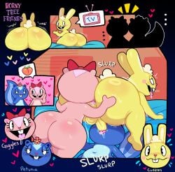 1boy 2girls anilingus anthro anthro_on_anthro big_ass buckteeth chipmunk cuddles_(htf) eating_ass female femboy giggles_(htf) happy_tree_friends huge_ass licking_anus male pac-man_eyes penis petunia_(htf) rabbit rimming skunk somescrub sucking_penis tagme tv