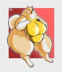 anthro big_breasts bodysuit breasts camel_toe canid canine canis clothing domestic_dog female hi_res huge_breasts huge_hips huge_thighs hyper laika_(lazy_dogg0) lazy_dogg0 looking_at_viewer mammal one_eye_closed shiba_inu skinsuit slightly_chubby slightly_chubby_female solo spitz thick_thighs tight_clothing tongue tongue_out wide_hips wink winking_at_viewer