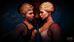 3d aliva_trail blonde_female blonde_hair breasts cassie_cage cfnm cheating cuckold cuckolding dark-skinned_male dress exposed_breasts fellatio flashing flashing_breasts kneeling looking_at_viewer mortal_kombat_11 netherrealm_studios pale-skinned_female pierced_ears pierced_nose pierced_tongue piercing ryandoesstuff saliva saliva_string short_hair short_hair_female tank_top tank_top_lift threesome tomboy twins