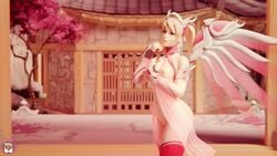 3d alternate_costume areolae blender breasts female female_only hanamura_(map) looking_at_viewer mercy miaw34 nipples overwatch pink_mercy solo thighhighs