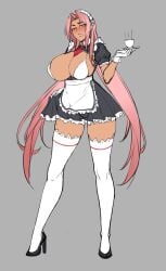 beauty_mark blush dark-skinned_female female female_only high_heels ingrid_(taimanin_asagi) lc_7v2 long_hair maid maid_uniform purple_lipstick solo_female taimanin_(series)