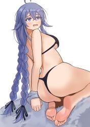 1girls ass barefoot big_breasts bikini black_bikini blue_eyes blue_hair breasts busty feet female female_only highres large_breasts long_hair mushoku_tensei open_mouth pose posing roxy_migurdia sensual sexy sideboob sitting solo swimsuit thick_thighs thighs thong_bikini tongue very_long_hair voluptuous