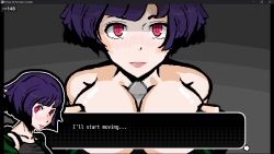 1boy 1girls adorable_face akemi_ito echoes_of_the_town female indie_game male paizuri pixel_art pixelated pixels purple_hair red_eyes short_hair town