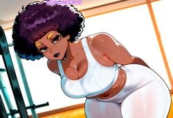 1female absurd_res ai_assisted ai_generated ass baggy_eyes big_ass big_breasts big_butt big_thighs black_lipstick breasts cyberpunk_2077 dark-skinned_male dark_circles dark_skin dark_skinned_female denny_(cyberpunk_2077) exercise_equipment exercise_machine female gym gym_uniform high_resolution highres king_ai large_ass large_breasts large_butt massive_ass massive_breasts massive_butt massive_thighs playstation stable_diffusion steam thick_ass thick_butt thick_legs thick_thighs thighs xbox_game_studios yellow_eyeshadow
