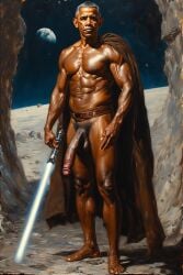 1boy african ai_generated barack_obama black cock dark-skinned_male dick huge long male male_only massive_penis panther penis politics star_wars