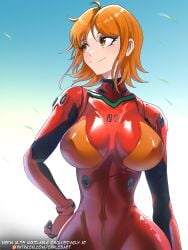 1girls artist_name asuka_langley_sohryu_(cosplay) big_breasts breasts busty curvy female light-skinned_female light_skin nami_(one_piece) neon_genesis_evangelion one_piece opalisart orange_eyes orange_hair orange_hair_female plugsuit short_hair small_waist tight_clothing wide_hips
