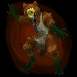 animatronic anthro apron balls beckoning big_balls big_penis blood blood_on_clothing bodily_fluids claws clothing digitigrade erection erection_under_clothing foreskin fur genitals gesture hi_res knil_(artist) lagomorph leporid lorenzo_waterman_(the_walten_files) machine male mammal necktie orange_body orange_fur penis plant pumpkin_rabbit rabbit robot smile solo stitch_(sewing) striped_body striped_fur stripes teeth the_return_of_the_pumpkin_rabbit the_walten_files vines