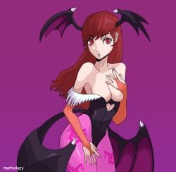 1girls alternate_hairstyle alternate_version_available atlus auburn_hair bat_wings big_breasts breasts bridal_gloves brown_hair capcom cleavage cosplay crossover darkstalkers female female_only female_protagonist_(persona_3) gloves head_wings kotone_shiomi large_breasts leotard long_hair markislazy megami_tensei morrigan_aensland morrigan_aensland_(cosplay) persona persona_3 persona_3_portable red_eyes red_hair revealing_clothes seductive sensual silf skin_tight solo thighhighs wings