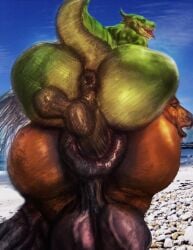 animal_genitalia animal_penis anthro anthro_on_anthro anus ass back_muscles balls big_balls big_butt big_penis butt_focus dragon equid equine equine_genitalia equine_penis genitals green_body green_scales green_skin group hi_res hohohonse horse male male/male male_focus male_penetrated male_penetrating male_penetrating_anthro male_penetrating_male mammal muscular muscular_anthro muscular_male mythological_creature mythological_scalie mythology outside penetration penis pounding_ass scales scalie sex solo_focus thick_thighs