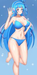 1girls alternate_breast_size aokaze_nana bare_shoulders barefoot big_breasts bikini blue_bikini blue_hair blush bow breasts cure_wink female_only headset kimi_to_idol_precure legs long_hair looking_at_viewer magical_girl nipple_bulge nipples_visible_through_clothing precure pretty_cure purple_hair shiny_skin thighs tokuchur18 toned two_tone_hair