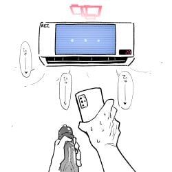 ... 1boy air_conditioner asahina_yoshitoshi blue_archive cellphone halo holding holding_phone kei_(blue_archive) male male_masturbation masturbation no_visible_face penis phone precum rectangular_halo red_halo smartphone speech_bubble uncensored