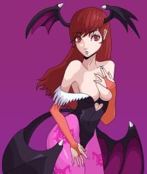 1girls alternate_hairstyle alternate_version_available ass atlus auburn_hair bat_wings big_breasts breasts bridal_gloves brown_hair capcom cleavage cosplay covered_navel crossover curvaceous curvaceous_female darkstalkers female female_only female_protagonist_(persona_3) gloves head_wings impossible_clothes kotone_shiomi large_breasts leotard long_hair looking_at_viewer markislazy megami_tensei morrigan_aensland morrigan_aensland_(cosplay) open_mouth persona persona_3 persona_3_portable red_eyes red_hair revealing_clothes seductive sensual silf skin_tight solo thighhighs wings