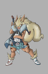 2girls absurd_res anthro anthrofied arcanine canine clothing cunnilingus eeveelution female female_only flat_chest fur furry glaceon glacey hi_res holding huge_breasts interspecies leg_grab mammal multicolored_fur nine nintendo original_character pokemon pokemon_(species) pokemon_dppt pokemon_rgby pokemorph size_difference snoutless thick_thighs upside-down video_games wide_hips yuri