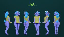 3d aevoa anthro ass black_nose blue_hair bovid caprine clothing female feodaron_sd fur furry goat green_eyes hair horns mammal model open_mouth purple_fur pussy sheep solo turntable_(disambiguation)