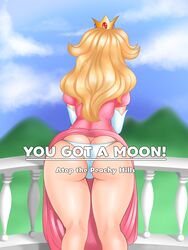 1girls 2019 ass ass_focus back_view balcony bent_over big_ass big_butt blonde_hair butt clothed clouds crown curvy dat_ass dress dress_lift elbow_gloves english_text female female_only fully_clothed gameplay_mechanics gloves grass human human_only kneepits long_hair mario_(series) mountains nintendo outdoors panties pink_dress presenting presenting_hindquarters princess_peach puffy_sleeves shiny_hair shiny_skin skindentation sky solo super_mario_odyssey text thick thick_ass thick_thighs thigh_gap tight_underwear timeless-t underwear very_long_hair video_games white_gloves white_panties white_underwear wide_hips