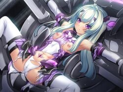 ahoge amakubo_yuri armpits blush bondage bondage bound breasts brooch cameltoe detached_sleeves exs-tia_flora female game_cg green_hair hair_ornament inoino jewelry kouyoku_senki_exs-tia large_variant_set leotard long_hair m_legs magical_girl navel nipples non-web_source official_art outstretched_arms pubic_tattoo purple_eyes purple_skirt restrained sex_machine skirt small_breasts solo spread_arms spread_legs stationary_restraints sweat tattoo thighhighs torn_clothes torn_leotard twintails variant_set white_thighhighs wide_spread_legs