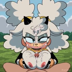 annoyed anthro big_breasts blue_eyes blush bodily_fluids bovid breast_play breasts caprine censored censored_genitalia censored_penis cum cum_on_breasts cum_on_face duo female fluffy fur genital_fluids genitals hi_res horn human idw_publishing kuruko lanolin_the_sheep_(sonic) male male/female mammal nipples penis pixelated sega sex sheep sonic_the_hedgehog_(comics) sonic_the_hedgehog_(idw) sonic_the_hedgehog_(series) sweat titjob white_body white_fur