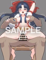 1boy 1girls ainu_clothes arm_behind_head barefoot big_breasts blue_eyes blue_hair breast_grab breasts busty censored cowgirl_position cum_in_pussy cum_inside ejaculation feet female fingerless_gloves girl_on_top gloves groping hair_ribbon highres king_of_fighters large_breasts legs long_hair looking_at_viewer male moaning nakoruru navel nipple_stimulation nipple_tweak nipples one_eye_closed open_clothes open_mouth orgasm penis pussy_juice ribbon sample_watermark samurai_shodown sex sitting snk spread_legs straddling teeth thighs tongue tongue_out trembling vaginal_penetration voluptuous watermark