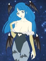 bat_wings blue_eyes blue_hair breasts bridal_gloves capcom cleavage cosplay crossover darkstalkers female gloves kaguya_madoka large_breasts leotard long_hair madoka_kaguya morrigan_aensland morrigan_aensland_(cosplay) revealing_clothes silf skin_tight solo star_twinkle_precure thighhighs wings