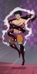 1boy abs armament_haki barefoot big_penis black_arms black_hair black_legs black_penis burn_scar chest_scar circumcised circumcised_penis crossed_arms face_scar floating gay gomu_gomu_no_mi_(gear_4) haki_(one_piece) haki_cock huge_cock humanoid hyper_penis light_skin long_penis male male_focus male_only mirror monkey_d_luffy muscles muscular one_piece orange_shorts pecs penis penis_focus penis_through_bottomwear prehensile_penis purple_scarf ripped_pants scar scarf scarf_around_waist shiny_arms shiny_balls shiny_legs shiny_penis shirtless shirtless_male shorts six_pack smoke topless topless_male torn_bottomwear torn_clothes torn_pants veiny_penis yaoi