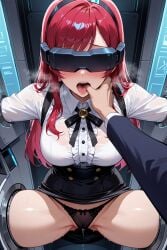 1boy 1boy1girl 1girl1boy 1girls adult ai_generated aroused aroused_female bangs bare_thighs black_panties blouse blush blushing_female bondage bow_panties bow_underwear bra_visible_through_clothes breath breath_cloud buttons clothed_male collared_shirt dominant_male dominant_male_submissive_female edited_ai female fingers_in_another's_mouth fingers_in_mouth genital_fluids hand_in_another's_mouth hand_in_mouth head-mounted_display head_mounted_display heavy_breathing legs_held_open legs_spread light_skin light_skinned_female long_hair long_hair_female long_sleeves medium_breasts open_mouth oral_insertion original panties panties_exposed partially_clothed partially_clothed_female pastalord pov pussy_juice pussy_juice_drip pussy_visible_through_panties red_hair red_hair_female redhead_female restrained restrained_arms restrained_legs restraints see-through_clothing see-through_panties shiny_hair shiny_skin skirt skirt_up small_nose spread_legs stable_diffusion stationary_restraints submissive_female sweat sweatdrop sweating teeth thick_thighs thighs tongue underwear underwear_exposed upper_teeth vaginal_fluids vaginal_juices visor