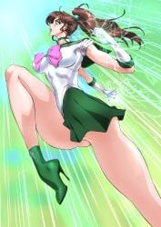 absurd_res alluring big_breasts bishoujo_senshi_sailor_moon brown_eyes brown_hair female high_res leotard makoto_kino ponytail sailor_jupiter sailor_senshi_uniform skirt uniform yuri-ai yuri_ai