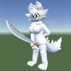 1female 1girls 3d 3d_(artwork) 4_fingers 4_toes alternate_version_available areola areolae belly_button big_tail blank_background blush blush_lines boobs_out breasts breasts_out cat_girl cat_humanoid catgirl chest_tuft cutlass feline feline_humanoid female female_only flower_in_hair fluffy_tail furry furry_female furry_only furry_tail grey_areola grey_nipples grey_pawpads hand_behind_back high_quality holding_object holding_sword holding_weapon humanoid_genitalia humanoid_pussy looking_at_viewer mostly_nude mostly_nude_female naked naked_female nipples nude nude_female pawpads paws pussy pussy_peek rec_room self_upload shaded solo solo_female solo_focus standing sunny_(melodynotmel) sword syntholsoul tail tits_out vagina weapon