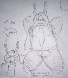 1boy antennae antennae_(anatomy) anthro anthro_insect anthro_male anthro_only anthro_solo artist_name balls blush blushing_male body_hair bottomless bottomless_anthro bottomless_male bug character_name cheek_tuft chubby chubby_anthro chubby_male clothes clothing cock dick english english_text fat fat_male felixmcfurry finger_in_mouth flaccid flaccid_penis frown fur furry furry_male furry_only furry_solo genitals graphite_(artwork) hairy hand_in_mouth heart insect_wings insects jpeg kneeling leg_hair male male_anthro male_furry male_only milo_(tropicaland) moth neck_accessory neck_tie necktie no-human no_human no_humans no_pants non-human non-human_only on_knees only_furry only_male open_mouth overweight overweight_male pantsless pantsless_anthro partially_clothed pencil_(artwork) penis roblox roblox_game shirt sketch small_penis solo solo_anthro solo_furry solo_male testicles text tie traditional_media_(artwork) tropicaland twitter_handle twitter_username uncolored video_games wings