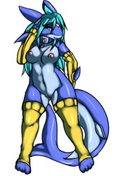 anthro anthrofied avante92 big_breasts blue_ears blue_hair blue_skin blue_tail breasts female fin fish fish_tail hair long_ears long_hair long_tail looking_at_viewer marine myrl nipples non-mammal_breasts nude pussy shark simple_background smile solo standing tail_fin thick_tail white_background