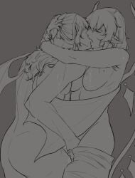 éclipseéscarlate 2d 2girls aged_up arms_wrapped_around_partner bat_wings bite_mark blue_eyes blush breasts closed_eyes fangs flandre_scarlet holding_head incest kissing long_hair monochrome naked naked_female nipples nude nude_female pants_down pointy_ears pussy_juice remilia_scarlet rubbing_pussy sisters sweat tongue tongue_kiss topless touhou vampire vampire_girl wings yuri