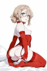 ai_generated blue_eyes braided_bangs bubble_butt collar corset czero2011 digital_media_(artwork) from_behind from_below_view girls'_frontline girls'_frontline_2:_exilium gloves hair_between_eyes hair_rings kneeling lace-trimmed_thighhighs lace_corset lace_gloves lace_lingerie lace_stockings lace_underwear leaning_back light_brown_hair long_gloves looking_back_at_viewer mp5_(girls'_frontline) pale-skinned_female pale_skin peri_(girls'_frontline_2) perky_breasts petite_female pillow pinup plump_lips plump_thighs presenting_hindquarters puffy_anus puffy_nipples puffy_pussy red_gloves red_lingerie red_stockings round_glasses sheets showing_pussy sidelocks simple_background skindentation small_breasts solo_female spread_legs spreading_ass stockings