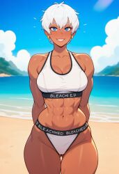 ai_generated beach bikini black_female bleached elena_(street_fighter) sand slut sunny wet