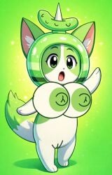 ai_generated anthro breasts cheezborger_(chikn_nuggit) chikn_nuggit edit edited fan_character feline green_fur lime_background munchykirby1 original_character pride_colors pussy tagme vagina what