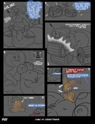 2025 absurd_res apode blue_eyes blush blush_lines cherryterror comic defeat_sex defeated defeated_hero defeated_rape dice_roll draconcopode english_text extra_arms extra_limbs eyebrow_piercing facial_piercing female goo_creature hair hi_res jack_the_mimic lagomorph larger_female legless level_difference level_drain level_number line_art living_tail male mammal mimic mimic_chest naga nude_anthro paralysis piercing reptile role_reversal scalie serpentine simple_background size_difference slime smaller_male snake snake_hood snake_tail solo_focus status_effect stripped_down tail text trapped unusual_anatomy unusual_tail white_hair