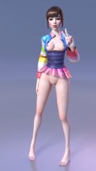 1girls 3d alternate_costume blizzard_entertainment d.va feet female female_only legs lunar_new_year lunar_new_year_series nude overwatch palanquin_d.va pewposterous pink_toenails solo tongue year_of_the_rooster